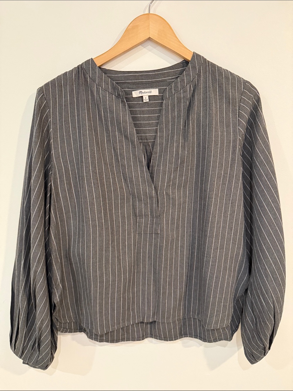 Madewell Charcoal Gray Pinstripe Split-Neck Blouse